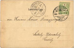 1906 Zombor, Sombor; Szent György tér, Kossuth utca, piaci árusok, Schön Adolf üzlete, bank / square...