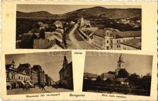 1942 Beregszász, Beregovo, Berehove; látkép, utca, Kir. Törvényszék, Római katolikus templom / general view, street view, court, Catholic church (fl)
