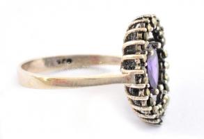 Ezüst(Ag) markazitos sugaras gyűrű, jelzett, méret: 55 cm, bruttó: 3,84 g