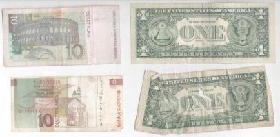 8db vegyes külföldi bankjegy, közte thaiföldi, szlován, amerikai bankjegyek, közte Amerikai Egyesült...