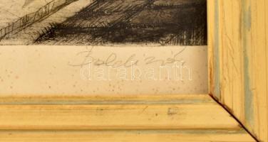 Boldizsár István (1897-1984): Budapesti panoráma a Lánchíddal. Rézkarc, papír, jelzett, számozott. L...