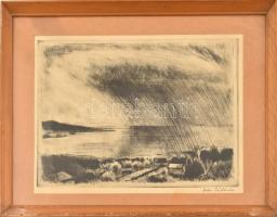 Iván Szilárd (1912-1988): Balaton. Rézkarc, papír, jelzett. Üvegezett fa keretben. 29x39 cm.
