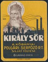 cca 1910-1920 Király sör, a Kőbányai Serfőző R.T. saját töltése kőnyomatos italcímke