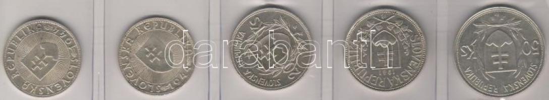 Szlovákia 1939-44 10K, 20K, 50K  ezüst 5 kül. db Benne 10K variáns! T:1/2