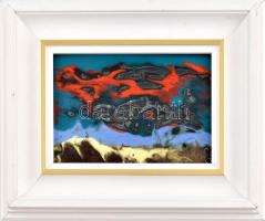 Jelzés nélkül: Vörös felhők. Tűzzománc, fémlemez, keretben, 11x16 cm