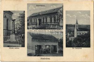 1936 Alsónána, Hősök szobra, emlékmű, Községháza, Evangélikus templom, Lauber János üzlete. Borgula felvétele (EK)