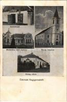 1936 Nagygeresd, Hangya Szövetkezet üzlete, Mesterházy Ernő kastély, Evangélikus templom és iskola (fl)