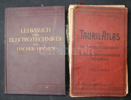 cca 1920 Tauril autós atlasz (sérült) + 1922 Elektrotechnikai tankönyv német nyelven
