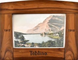 1917-18 Toblino emlék kép, hátoldalán feliratozott, korabeli üvegezett fa keretben, 14x19,5 cm