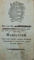 1832 Vándorkönyv 64 oldalas 21 viaszpecséttel és egyéb pecsétekkel (borító sérült)