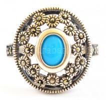 Ezüst(Ag) ovális gyűrű markazittal, jelzett, méret: 59, bruttó: 5,76 g