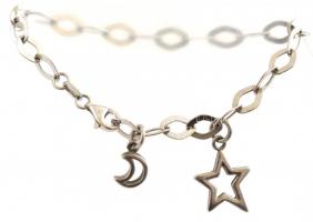 Ezüst(Ag) csillagos, holdas karkötő, jelzett, h: 17 cm, nettó: 7,2 g