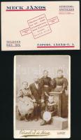 Meck János újpesti műbútor asztalos reklámlapja + cca 1880 Újpest, családi fotó Váradi és Társa műterméből, 16×11 cm + Tarján Zoltán és Társa újpesti kárpitos- és bútorüzletének számlája bélyeggel