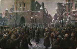 1917 Der Kaiser unter seinen siegreichen Truppen auf dem Marktplatz in Lyck am 14. Februar 1915 nach der Masurischen Winterschlacht / WWI K.u.K. Austro-Hungarian military art postcard (EK)