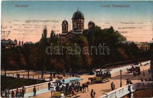 1914 Bucharest, Bucuresci, Bucuresti; Cheiul Dambovitei / street view, horse-drawn tram, church (EK)