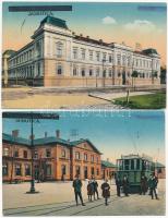 Szabadka, Subotica; vasútállomás, villamos, törvényszék / railway station, tram, court - 2 db régi képeslap / 2 pre-1945 postcards + visszatért So. Stpl