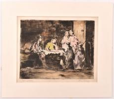 Vári Vojtovits Zoltán (1890-1953): Jézus születése. Színezett rézkarc, papír, jelzett, paszpartuban, 19,5×24,5 cm