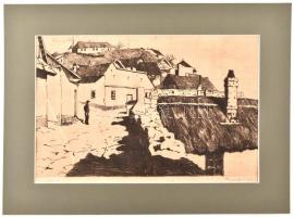 Bajor Ágost (1892-1958): Esztergomi utca. Rézkarc, papír, jelzett, paszpartuban, 25,5×38 cm