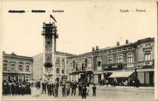 1915 Kolomyia, Kolomyja, Kolomyya, Kolomea; Rynek / street view, town hall, Grand Hotel Bahr, shops of K. Ramler, J. Nadler, B. Helwing (EK)