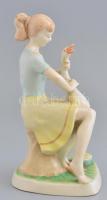 Hollóházi libás lány, kézzel festett, jelzett, hibátlan, m: 21 cm