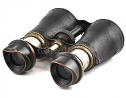 cca 1900 Bőr, réz távcső jelzés nélkül, kissé derfomált réz részekkel