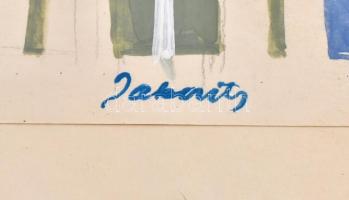 Jakovits jelzéssel: Motívumok. Ceruza, akvarell, papír, üvegezett keretben, 12,5×37,5 cm
