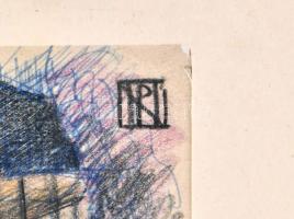 Nemec József (?-): Törökfürdő a Lukács kertből. Golyóstoll, ceruza, papír. Jelzett. Hátoldalán autog...