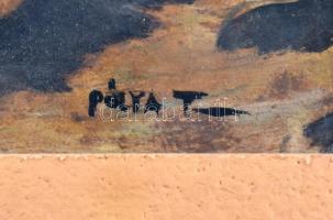 Pólya T jelzéssel: A kutya fáját!. Olaj, karton. Üvegezett, díszes fa keretben. 33,5x23,5 cm