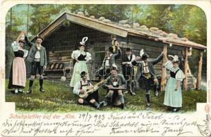 1903 Brixlegg (Tirol), Schuhplattler auf der Alm / Tyrolean folklore, traditional dance (EK)