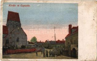 1918 Gammelin, Kirche / church, street view with German soldiers (EB)