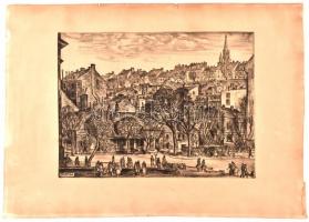 Szabó Vladimir (1905-1991): Krisztina tér. Rézkarc, papír. Jelzett. Lap széle sérült. 29,5x39,5 cm