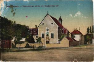 Tata, Tata-Tóváros; Kapucinus zárda az Esterházy téren. Lindenberg Adolf kiadása (szakadás / tear)