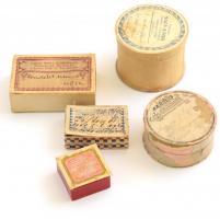 cca 1900-1940 5 db klf patikai gyógyszeres doboz különböző gyógyszertárakból