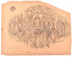 Udvary Pál (1900-1987): Szegedi fogadalmi templom feljárat (terv). Ceruza, papír, jelzett, lap széle sérült, 31,5×40 cm