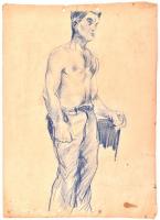Udvary Pál (1900-1987): Férfi (tanulmány, kétoldalas mű). Kréta, papír, jelzés nélkül, sérült és foltos, 43,5x31,5 cm