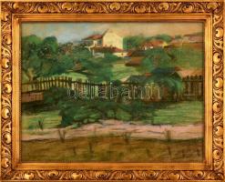 Nagy István jelzéssel: Házak a távolban. Pasztell, papír, Jelzett, 48x63 cm Üvegezett keretben