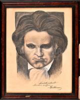 Reiner Imre (1900-1987): Beethoven. Vegyes technika, papír, jelzett. Üvegezett, sérült fa keretben. 39x29 cm