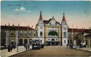 Pécs, indóház, vasútállomás, villamos (EK)