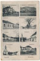 Szarvkő, Hornstein; Volksschule, Apotheke, Marktplatz, Pfarrgasse, Kirchenplatz, Hauptplatz, Riesenpappel, Friedhof, Schlossruine / school, pharmacy, square, street, cemetery, castle ruins / iskola, tér, utca, temető, várromok, gyógyszertár (ázott / wet damage)