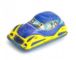 Kék-sárga lemez játék autó, kopott, kis horpadással, jelzés nélkül, 7x3x3 cm