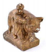 1940 "Schmidt János Hentes Mészáros, Bp., Vörösváry út 132. BÚÉK", feliratú gipsz malacper...