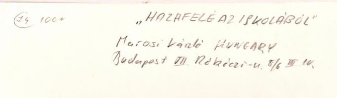 Marosi László (?-): Hazafelé az iskolából, feliratozott fotó, 30×40 cm