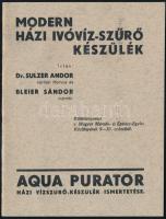 cca 1930-1940 Modern házi ivóvízszűrő készülék, Aqua Purator ismertetője, képekkel, 12p