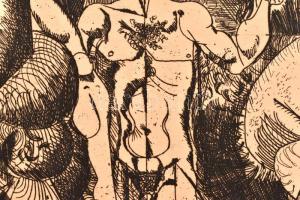 Hincz Gyula (1904-1986): Lovak. Rézkarc, papír, jelzett, számozott (85/100), 29,5×38 cm