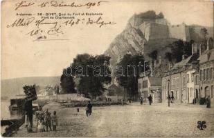 1905 Givet, Quai du Fort et Esplanade, Fort de Charlemont / quay, castle, fortress, shops (EK)