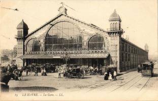 Le Havre, La Gare / railway station, tram, horse-drawn carriages