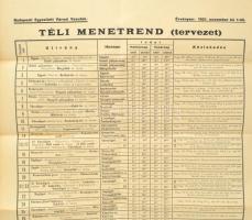 1921 Budapesti Egyesített Városi Vasutak téli menetrendje (tervezet), érvényes: 192. nov. 1. -től, B...