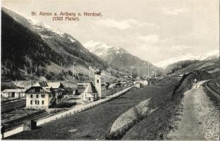 Sankt Anton am Arlberg (Tirol), v. Nordost / general view, church, road