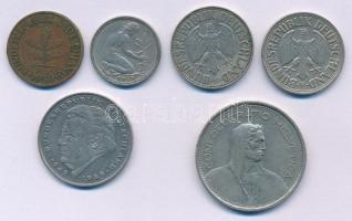 Vegyes: NSZK 1950-1990. 10pf + 50pf + 1M (2xklf) + 2M + Svájc 1973. 5Fr T:2,2-
Mix: FRG 1950-1990. ...