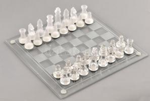Üveg sakk készlet eredeti dobozában, 25x25 cm